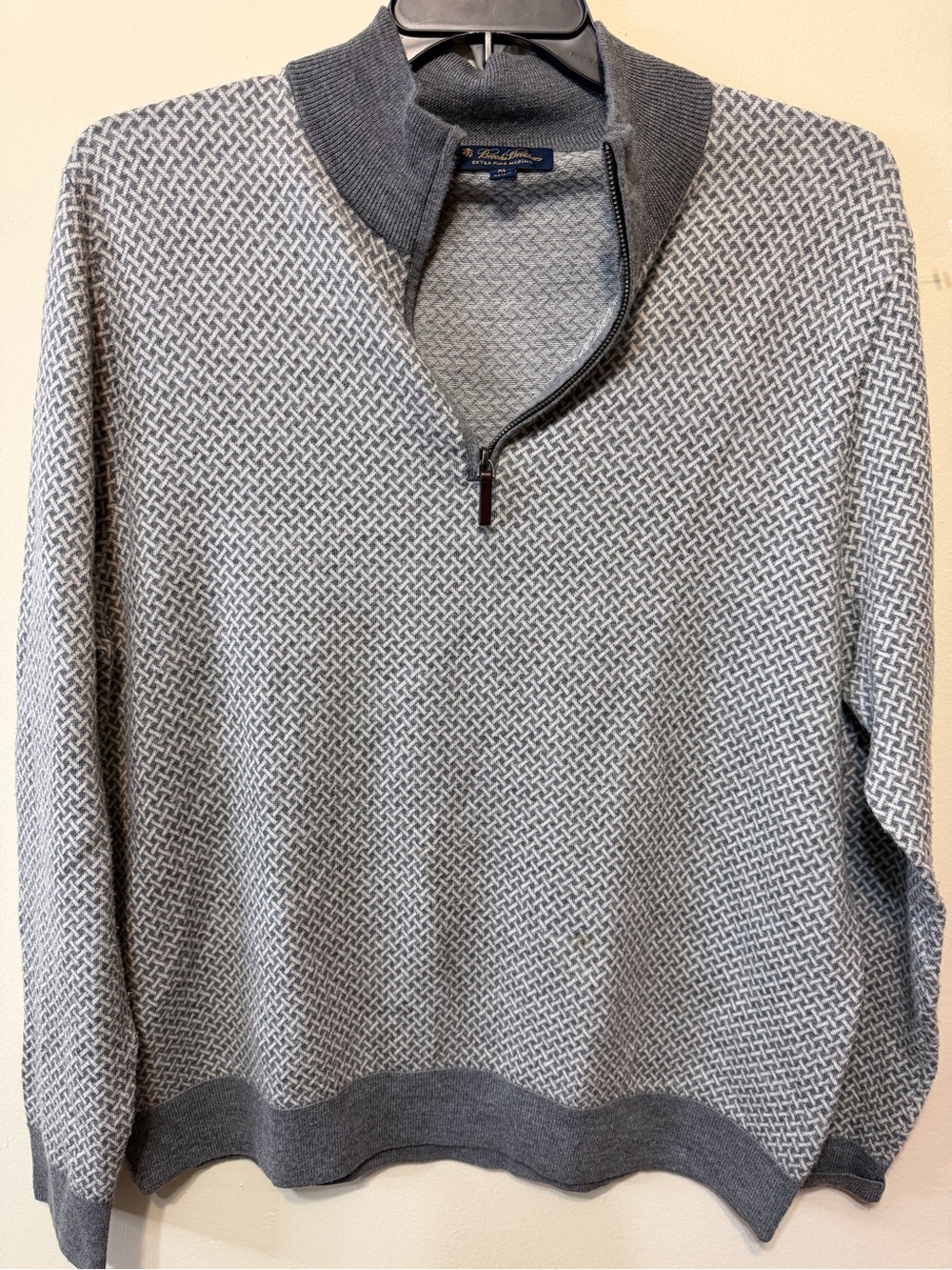 Brooks Brothers Merino wool Grey and Light Grey Patterned Half-Zip Sweater 2436